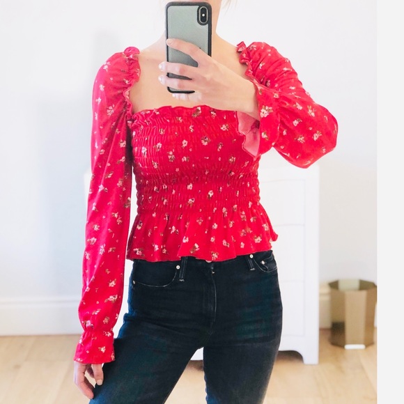 LAST 1! Black Floral Print Long Sleeve Ruffle Top - Picture 6 of 6